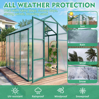 Walk-In Polycarbonate Greenhouse with Raised Base & Anchor Kit – Heavy-Duty Aluminum Greenhouse for Outdoor Backyard, All Seasons