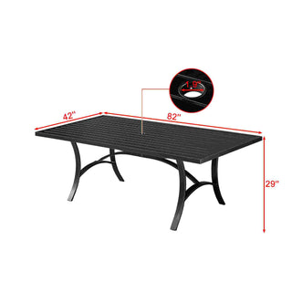 82 Inch Weather Resistan Rectangle Aluminum Patio Dining Table with Umbrella Hole