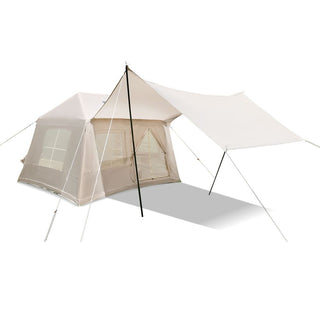 5.72m² Inflatable Glamping Tent with Pump, 4-Season Windproof Cotton Canvas Camping Tent with Mesh Windows