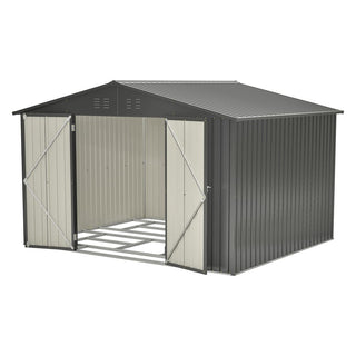 10x8 FT Outdoor Metal Storage Shed with Lockable Doors, All-Weather Garden Tool Shed for Patio, Backyard & Lawn