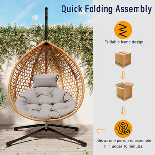 Wicker Hanging Egg Chair Swing – Comfortable Indoor/Outdoor Patio Chair with Removable Cushion