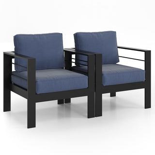 Aluminum Outdoor 2 Pcs Sofa Patio Couch, All-Weather Metal Outdoor Couch with 5" Thick and Soft Cushion-Light Gray/Blue