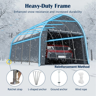 Heavy Duty Anti-Snow 10x20/12x20 FT Carport, Commercial Grade Steel Frame Portable Garage Canopy with Vented Waterproof Roof for Car/Boat/RV Storage