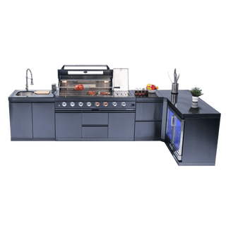 62-Inch 6-Burner Outdoor Kitchen Island Grill 96000 BTU | Stainless Steel BBQ Grill with Wine Cooler, Rotisserie, Granite Countertop & Storage Cabinets