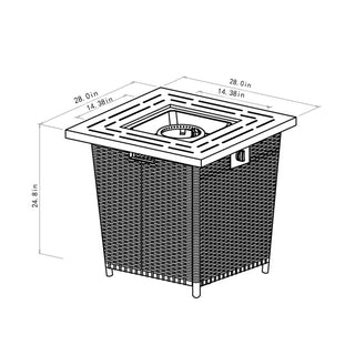 28" Propane Gas Fire Pit Table, 50000 BTU Square Steel Fire Pit with Beautiful Wicker Base for Outside Patio Deck Garden Backyard-Black