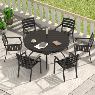 7-Piece Outdoor Patio Dining Set with 6 Stackable Metal Chairs & 52.95" Round Table for Lawn, Garden & Backyard