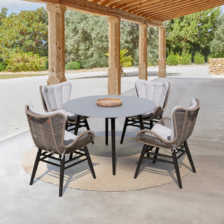 Outdoor Patio Dining Chair in Dark Eucalyptus Wood and Truffle Rope