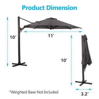 11 FT Cantilever Patio Umbrella, Round Outdoor Offset Umbrella with 360° Rotation & Tilt Adjustment without Base
