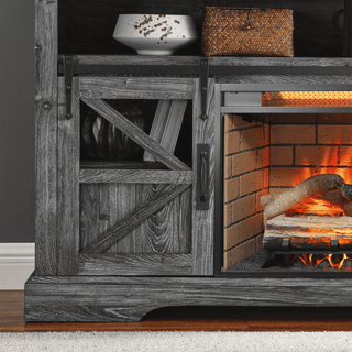 60 Inch Electric Fireplace Entertainment Center With Door Sensor-Dark Rustic Oak