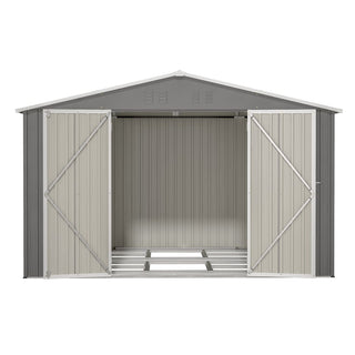 10X8 FT Metal Outdoor Storage Shed with Metal Foundation & Lockable Doors – Garden Tool Shed