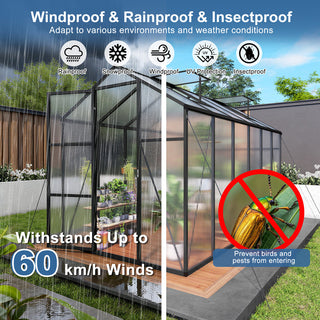 Walk-In Outdoor Polycarbonate Greenhouse with Aluminum Frame – Adjustable Vents, Lockable Door & UV Protection for Backyard