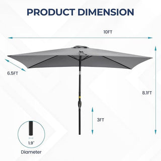 6.5X10 FT Rectangular Patio Umbrella with Crank, Tilt, Polyester UV-Resistant Without base