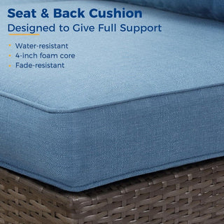 59.8"Width Outdoor Wicker Armless Sofa Set, 2-Piece Patio Loveseat Set with Blue Cushions