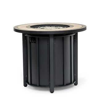 30" Propane Gas Fire Pit Table, 50000 BTU Round Steel Fire Pit with Mosaic Ceramic Tabletop for Outside Patio Deck Garden Backyard- Black