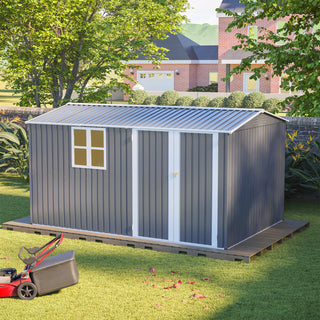8x12 FT Heavy-Duty Metal Outdoor Storage Shed with Window & 4 Air Vents for Backyard and Garden