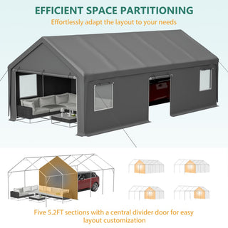 13x26 FT Heavy Duty Carport Canopy with 2 Roll-Up Doors, Side Door, Removable End Walls & Windows – Portable Garage Shelter for Outdoor Storage
