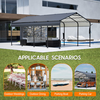12 x 20 FT Heavy Duty Metal Carport, All-Weather Galvanized Outdoor Car Shelter for Car, Boat & Truck Protection