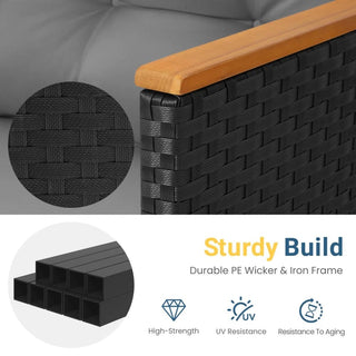 3-Piece L-Shaped Wicker Patio Set with Beige/Gray Cushions and Acacia Wood Storage Table