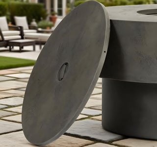 34-inch round propane fire pit Table, 50,000BTU outdoor firepit table for Outside Patio w/Round Burner Lid, Glass Rocks, Cover