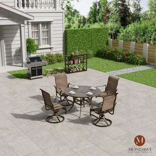 5-Piece Outdoor Patio Dining Set – 48" Round Table with Umbrella Hole & 4 Swivel Rocking Chairs, Rust-Resistant Aluminum