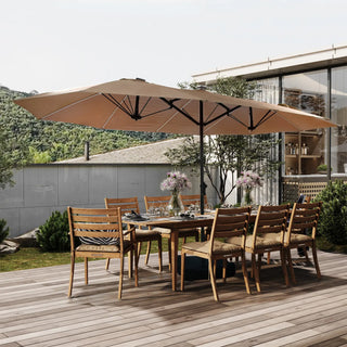 Rectangular Dual-Sided Patio Fiberglass Ribs Umbrella with LED Lights 15 FT