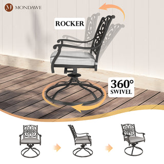 Set of 2 Cast Aluminum Outdoor Swivel Dining Chairs with Cushions