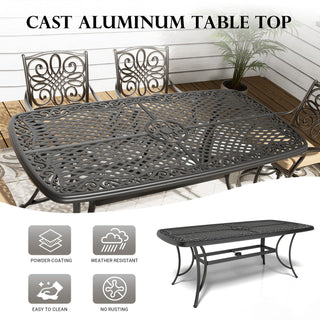 7-Piece Cast Aluminum Outdoor Dining Set with Rectangle Table & Swivel Chairs