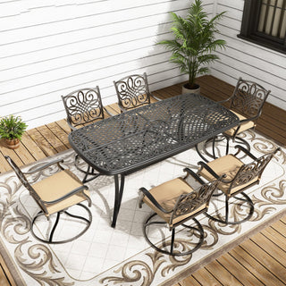 7-Piece Cast Aluminum Outdoor Dining Set with Rectangle Table & Swivel Chairs