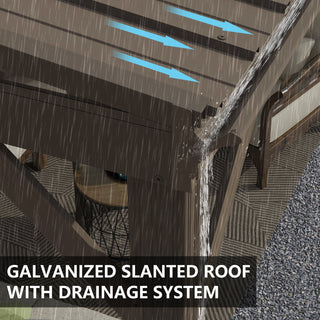 Hardtop Wall Mounted Gazebo with Sloping Galvanized Steel Roof, Aluminum Frame, Drainage System, Curtains and Netting, for Patio, Deck, Garden, Backyard