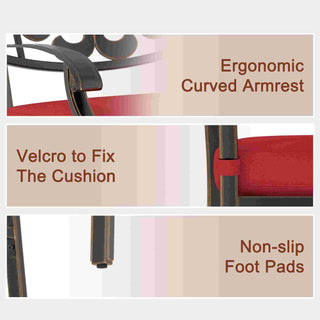 4-Piece Cast Aluminum Patio Bar Dining Chairs with Diamond-Mesh Curved Backrest – Red/Beige