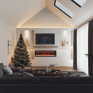 Mounted Electric Fireplace – Black LED, Remote Control, Multiple Sizes (50 in–88 in)