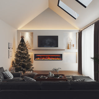 Mounted Electric Fireplace – Black LED, Remote Control, Multiple Sizes (50 in–88 in)