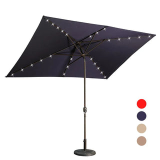 10Ft Outdoor Rectangular Umbrella with 26 Solar-Powered LED Lights, Crank and Tilt