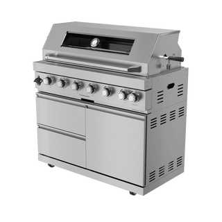 108" Outdoor Kitchen Island with 6-Burner 85,000 BTU Grill, Fridge, Rotisserie & Granite Countertops