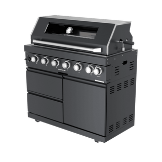 108-Inch 6-Burner 85000 BTU Outdoor Kitchen Island Grill | Stainless Steel BBQ with Wine Cooler, Rotisserie, Granite Countertop & Storage