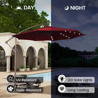 11 FT Steel Pole Solar LED Offset Patio Umbrella with 360° Rotation & Easy Crank – Outdoor Hanging Cantilever Umbrella for Patio & Garden