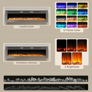 50/60 Inch  Modern LED Heater with 12 Flame Colors & Remote Electric Fireplace