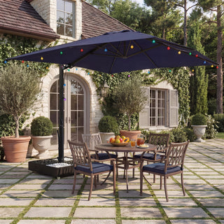 10x13FT Aluminum Cantilever Patio Umbrella with 1100LBS Wheeled Base, 360° Rotation & Stepless Tilt, UV50+ Waterproof Canopy