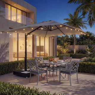 10x13FT Aluminum Cantilever Patio Umbrella with 1100LBS Wheeled Base, 360° Rotation & Stepless Tilt, UV50+ Waterproof Canopy
