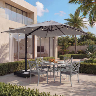 10x13FT Aluminum Cantilever Patio Umbrella with 1100LBS Wheeled Base, 360° Rotation & Stepless Tilt, UV50+ Waterproof Canopy