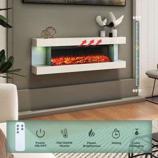 32"/50"/60"/72" Wall-Mounted Electric Fireplace with Suspended LED Lighting, Modern Indoor Fireplace for Living Room