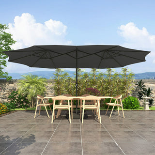 15FT Rectangular Patio Umbrella with Base & Crank Lift – Large Outdoor Market Umbrella for Backyard, Deck & Poolside