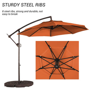 10FT Steel Cantilever Patio Umbrella with 2-Way Stop Crank, Offset Hanging Outdoor Umbrella for Patio, Pool, Deck & Garden