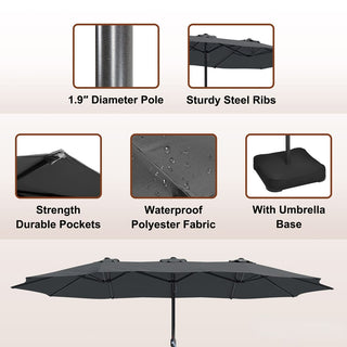 15FT Rectangular Patio Umbrella with Base & Crank Lift – Large Outdoor Market Umbrella for Backyard, Deck & Poolside