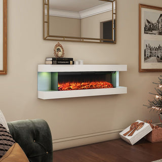 32"/50"/60"/72" Wall-Mounted Electric Fireplace with Suspended LED Lighting, Modern Indoor Fireplace for Living Room