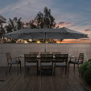 15FT Rectangular Outdoor Umbrella with LED Lights & Base – Day-to-Night Patio Shade for Backyard & Garden