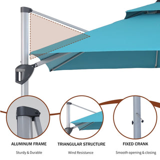 10 Ft Square Aluminum 360° Cantilever Patio Umbrella with Cover – Outdoor Yard Market Shade