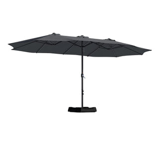 15FT Rectangular Patio Umbrella with Base & Crank Lift – Large Outdoor Market Umbrella for Backyard, Deck & Poolside