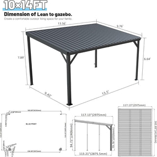 10X14 FT Lean To Gazebo With A Sloped Galvanized Steel Roof, Upgraded Heavy-Duty Mounted Awning, And Drainage System