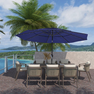 10FT 3-Tier Solar LED Patio Umbrella with Tilt & Crank, Aluminum Market Umbrella for Backyard, Deck & Garden